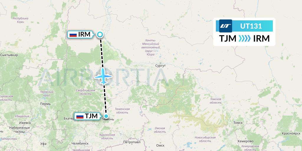 UT131 UTair Flight Map: Tyumen to Igrim