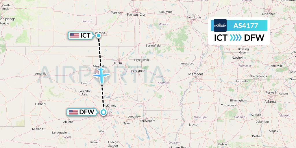 AS4177 Alaska Airlines Flight Map: Wichita to Dallas