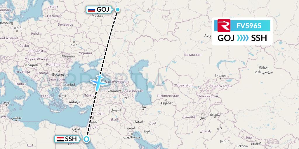 FV5965 Rossiya Flight Map: Nizhny Novgorod to Sharm el-Sheikh