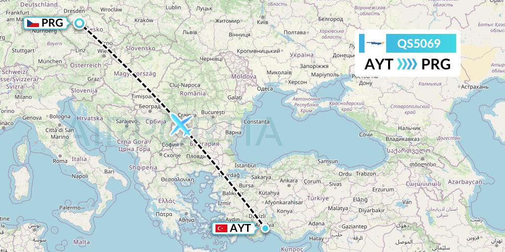 QS5069 Smartwings Flight Map: Antalya to Prague