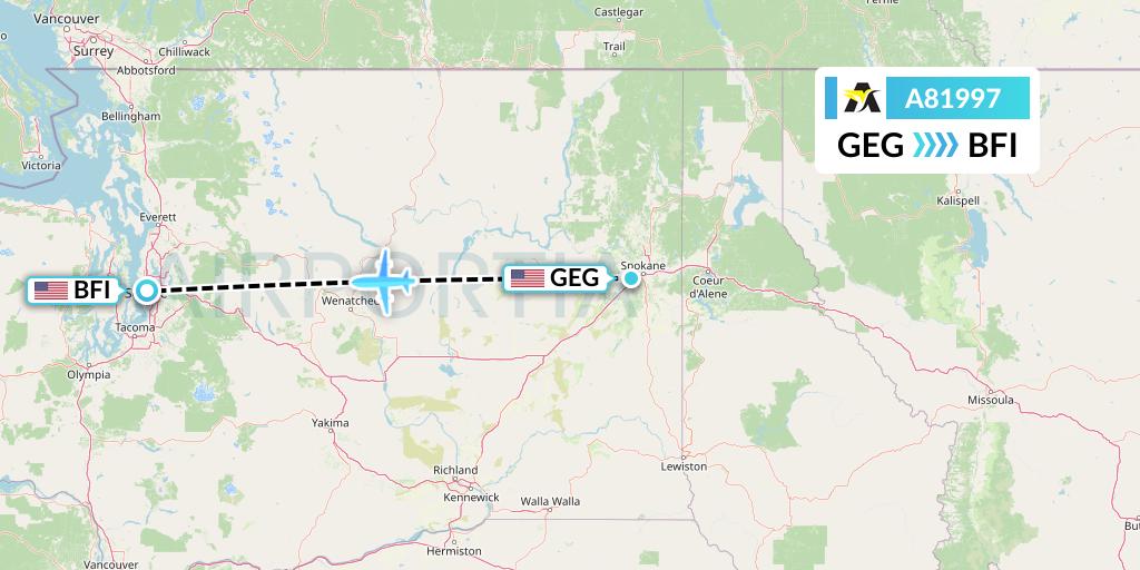 A81997 Aerolink Uganda Flight Map: Spokane to Seattle