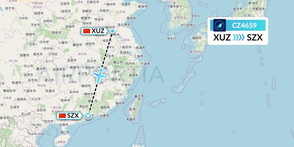 CZ4659 China Southern Airlines Flight Map: Xuzhou to Shenzhen