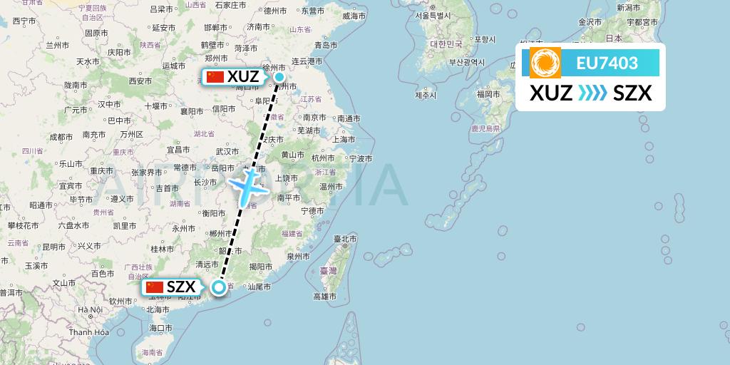 EU7403 Chengdu Airlines Flight Map: Xuzhou to Shenzhen