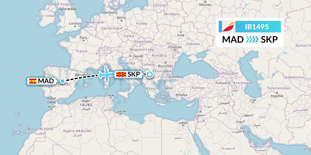 IB1495 Iberia Flight Map: Madrid to Skopje