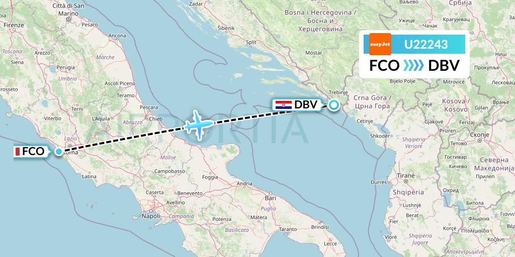 U22243 EasyJet Flight Map: Rome to Dubrovnik