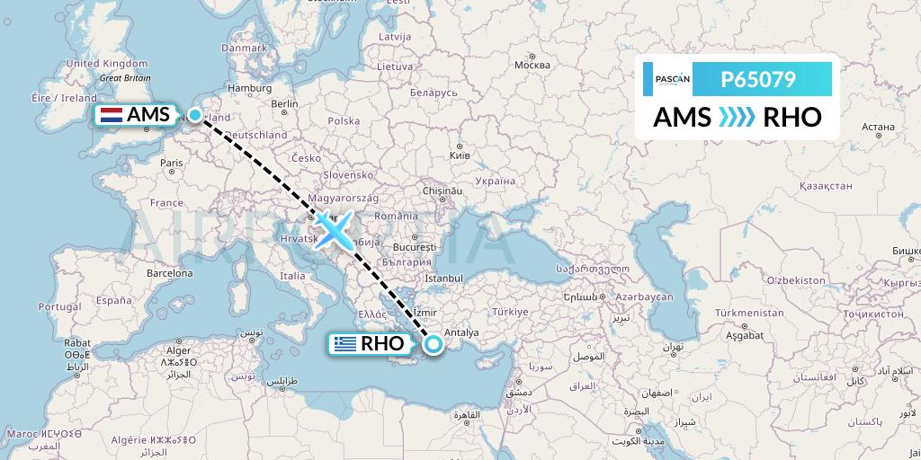 P65079 Pascan Aviation Flight Map: Amsterdam to Rhodes