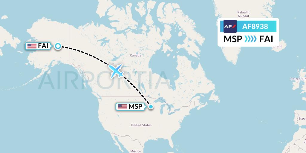 AF8938 Air France Flight Map: Minneapolis to Fairbanks