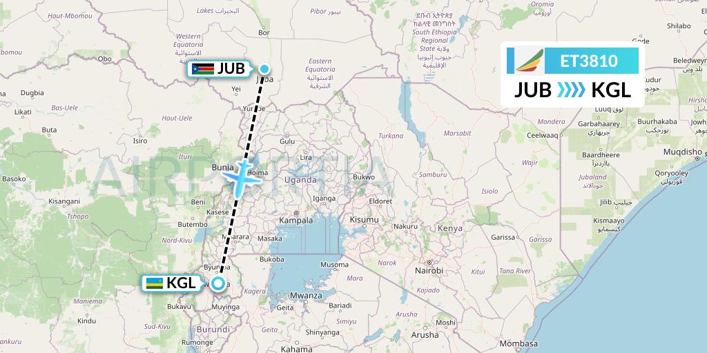 ET3810 Ethiopian Airlines Flight Map: Juba to Kigali