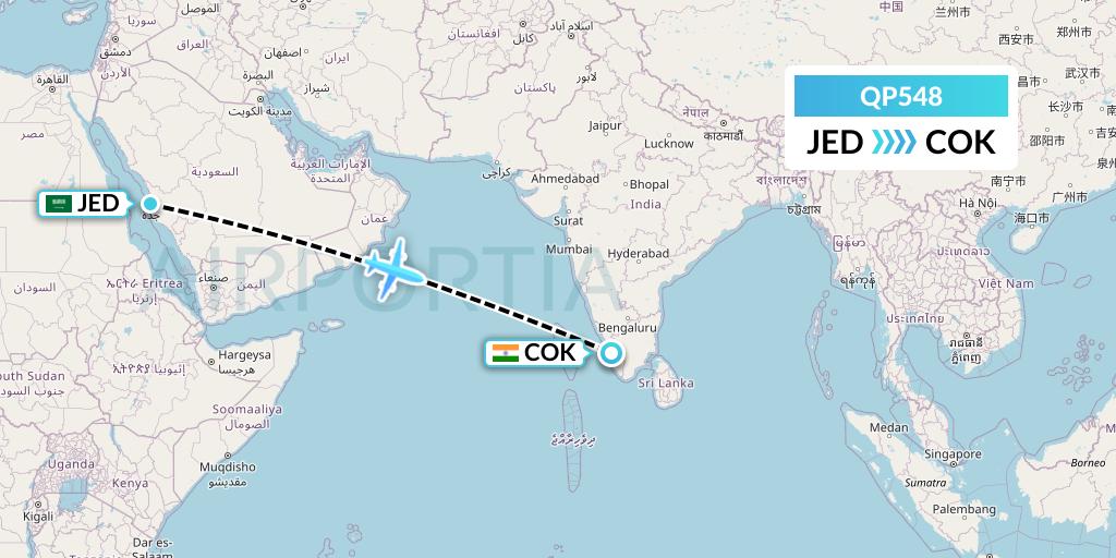 QP548 Akasa Air Flight Map: Jeddah to Cochin