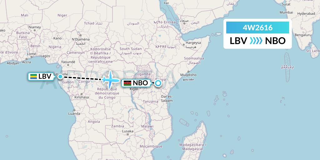 4W2616 Warbelows Air Ventures Flight Map: Libreville to Nairobi