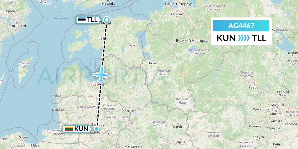 AG4467 Aruba Airlines Flight Map: Kaunas to Tallinn