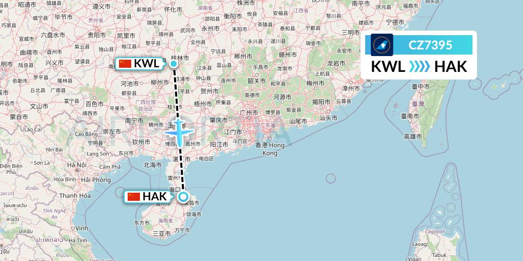 CZ7395 China Southern Airlines Flight Map: Guilin to Haikou