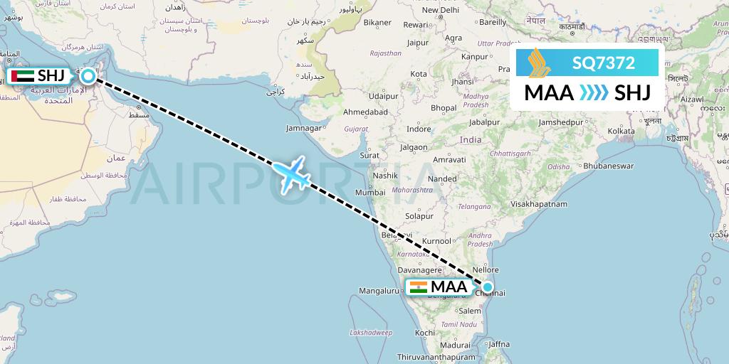 SQ7372 Singapore Airlines Flight Map: Chennai to Sharjah