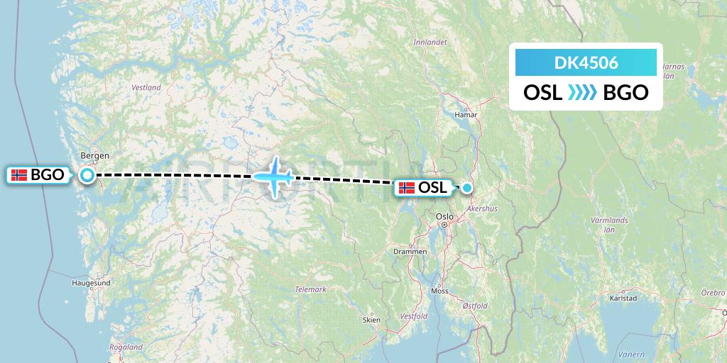 DK4506 Thomas Cook Airlines Scandinavia Flight Map: Oslo to Bergen