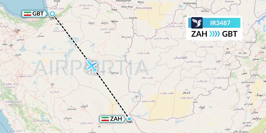 IR3487 Iran Air Flight Map: Zahedan to Gorgan
