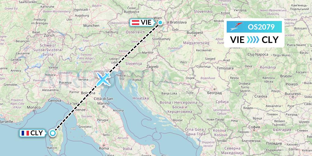 OS2079 Austrian Airlines Flight Map: Vienna to Calvi