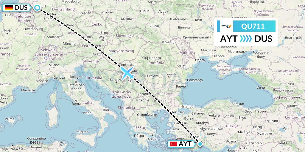 QU711 Azur Air Ukraine Flight Map: Antalya to Dusseldorf