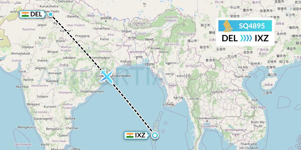 SQ4895 Singapore Airlines Flight Map: Delhi to Port Blair