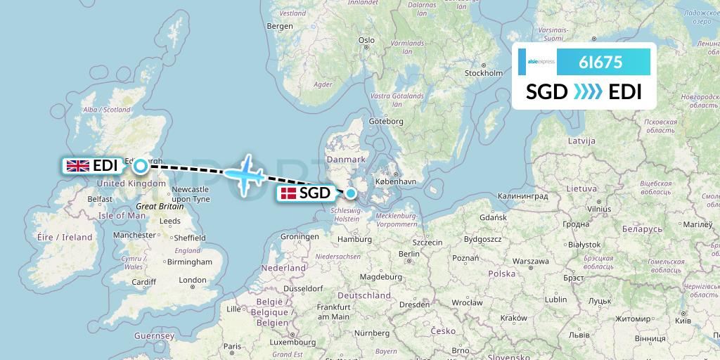 6I675 Air Alsie Flight Map: Sonderborg to Edinburgh