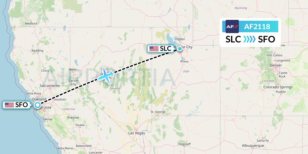 AF2118 Air France Flight Map: Salt Lake City to San Francisco