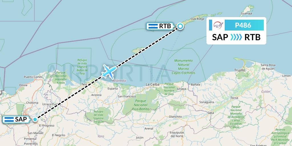 P486 Air Peace Flight Map: San Pedro Sula to Roatan