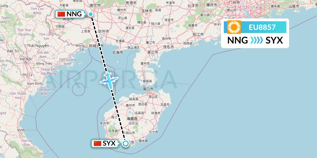 EU8857 Chengdu Airlines Flight Map: Nanning to Sanya
