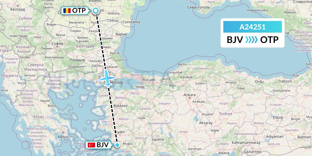 A24251 Anima Wings Aviation Flight Map: Bodrum to Bucharest