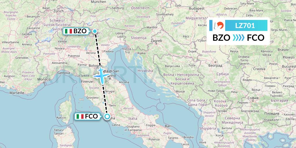 LZ701 Air Link Flight Map: Bolzano to Rome