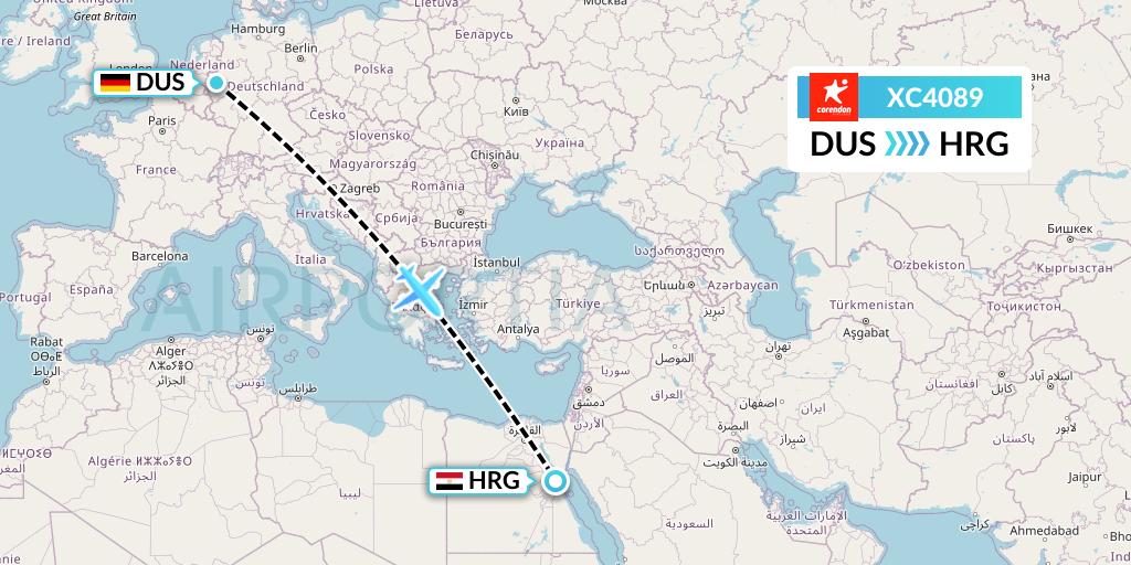 XC4089 Corendon Airlines Flight Map: Dusseldorf to Hurghada