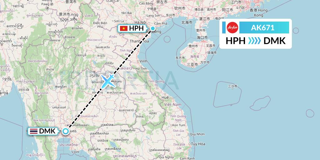 AK671 AirAsia Flight Map: Haiphong to Bangkok