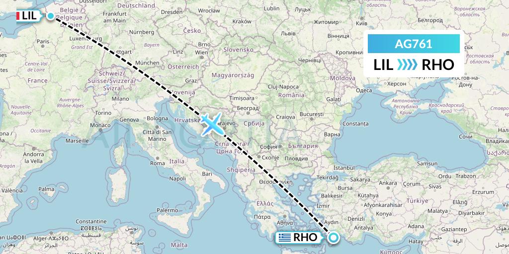 AG761 Aruba Airlines Flight Map: Lille to Rhodes