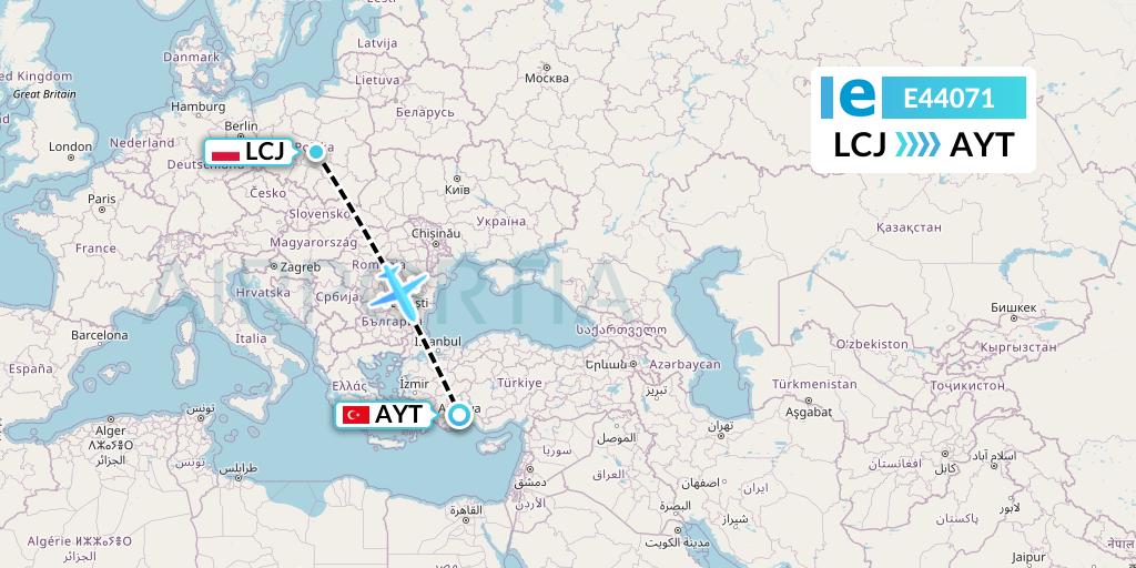 E44071 Estelar Latinoamerica C.A. Flight Map: Lodz to Antalya