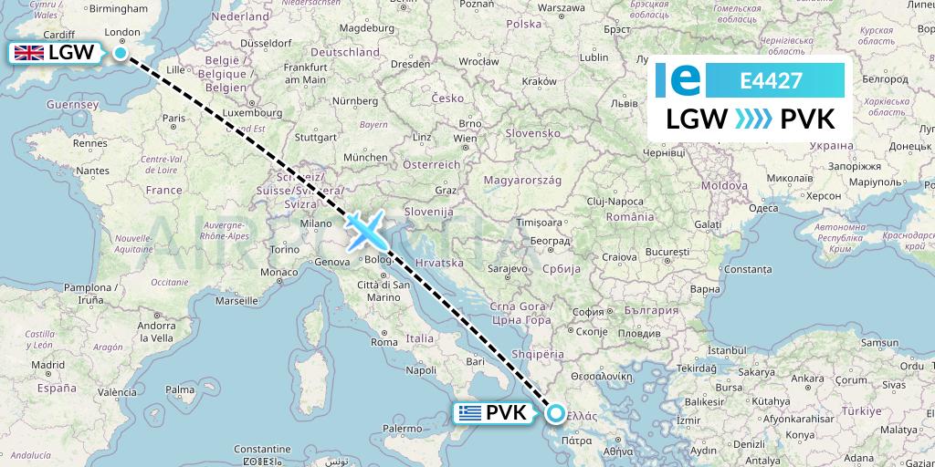 E4427 Estelar Latinoamerica C.A. Flight Map: London to Preveza