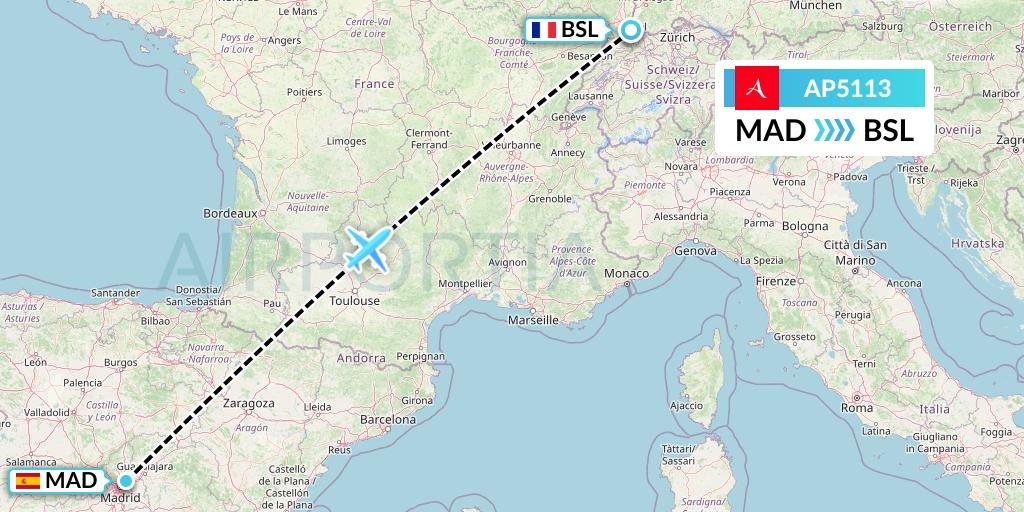 AP5113 AlbaStar Flight Map: Madrid to Basel