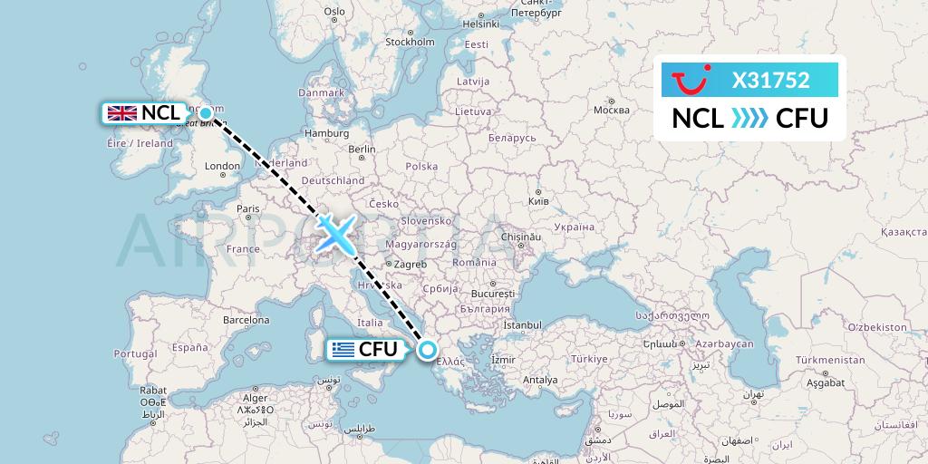 X31752 TUI fly Germany Flight Map: Newcastle to Corfu