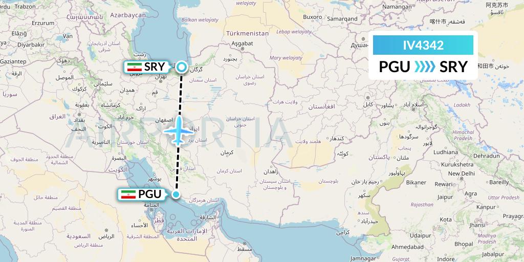 IV4342 VVB Aviation Malta Flight Map: Assaluyeh to Sari