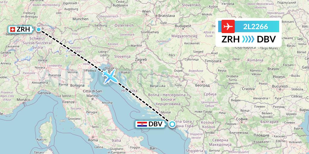 2L2266 Helvetic Airways Flight Map: Zurich to Dubrovnik