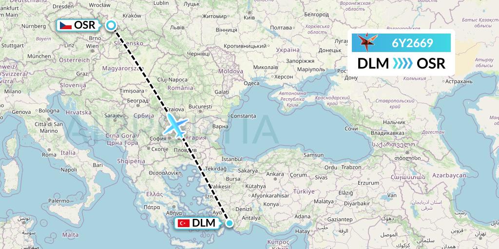 6Y2669 SmartLynx Flight Map: Dalaman to Ostrava