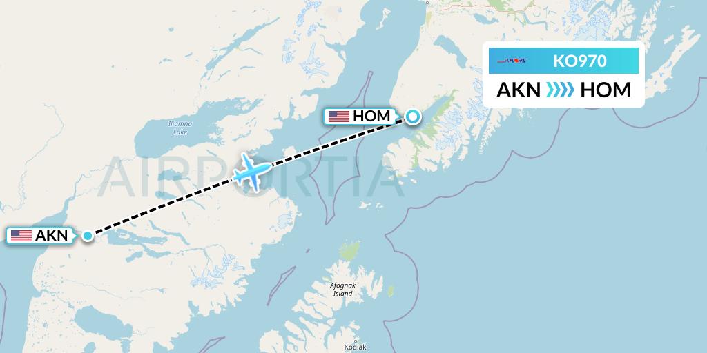 KO970 Komiaviatrans Flight Map: King Salmon to Homer