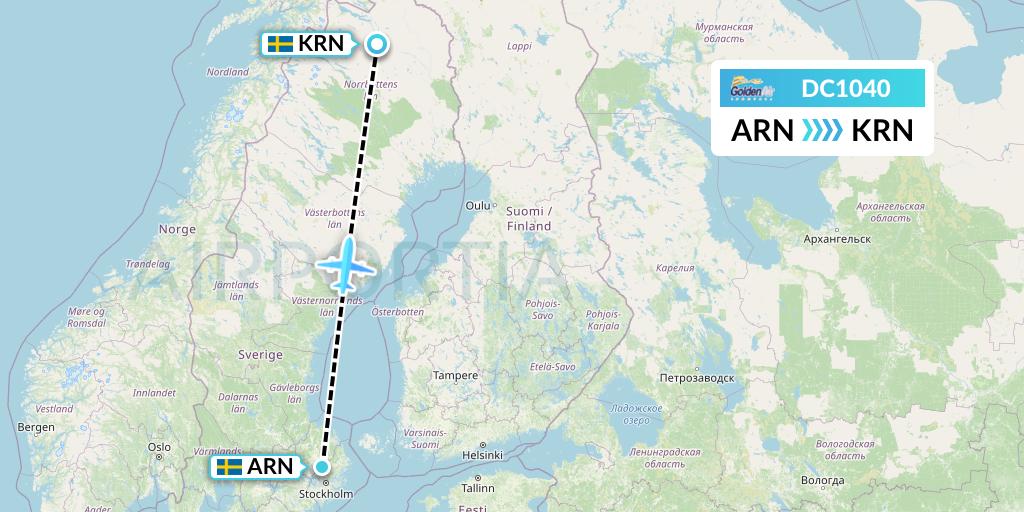 DC1040 Braathens Regional Flight Map: Stockholm to Kiruna
