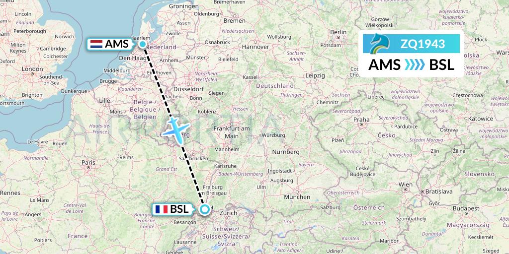ZQ1943 Azman Air Flight Map: Amsterdam to Basel