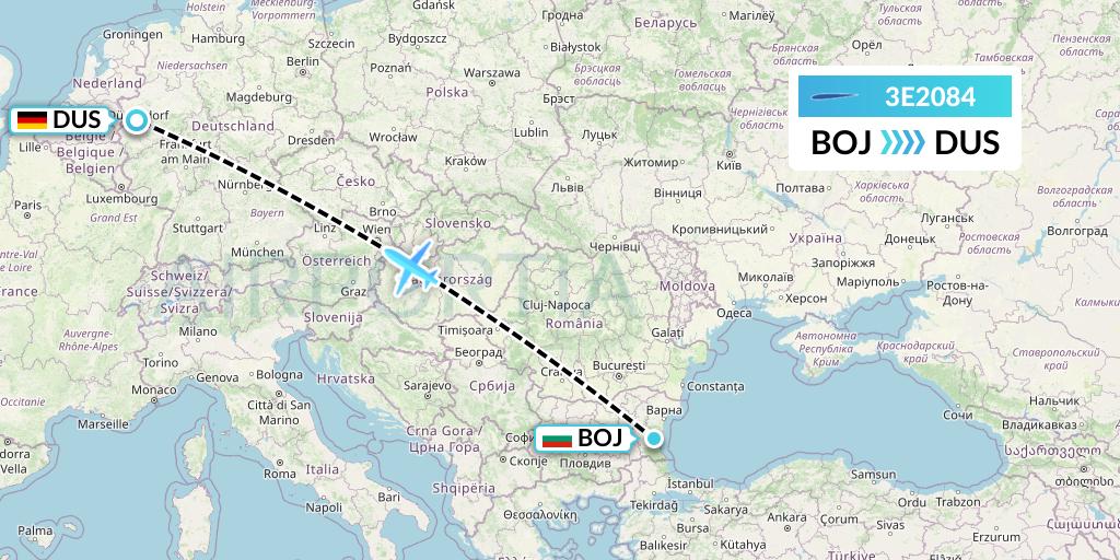 3E2084 Air Choice One Flight Map: Burgas to Dusseldorf