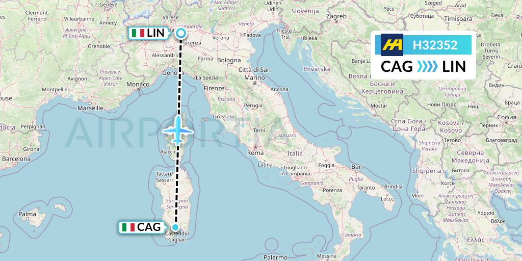 H32352 Harbour Air Flight Map: Cagliari to Milan