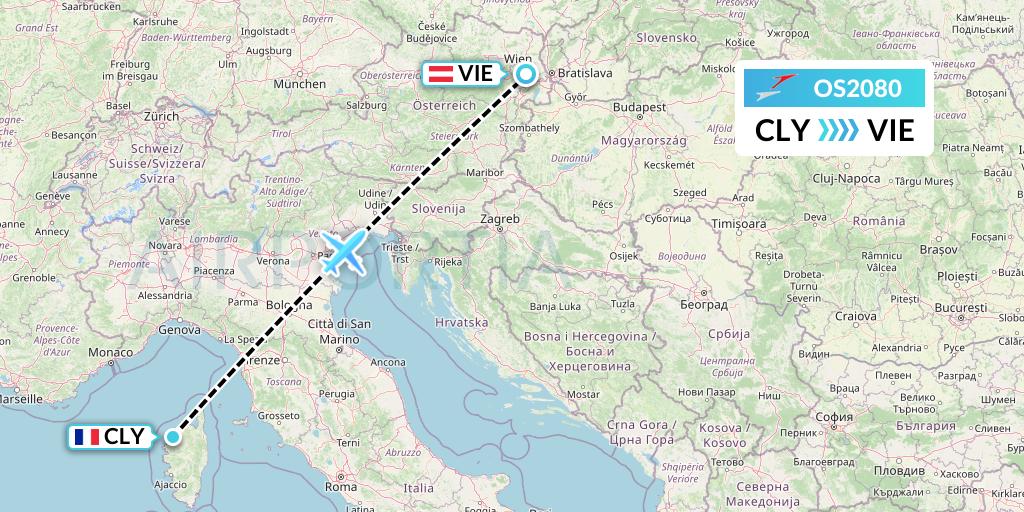 OS2080 Austrian Airlines Flight Map: Calvi to Vienna