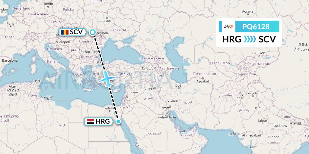 PQ6128 SkyUp Airlines Flight Map: Hurghada to Suceava