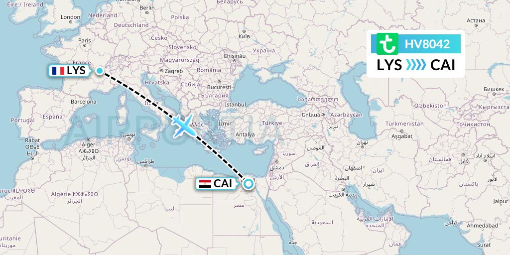 HV8042 Transavia Flight Map: Lyon to Cairo