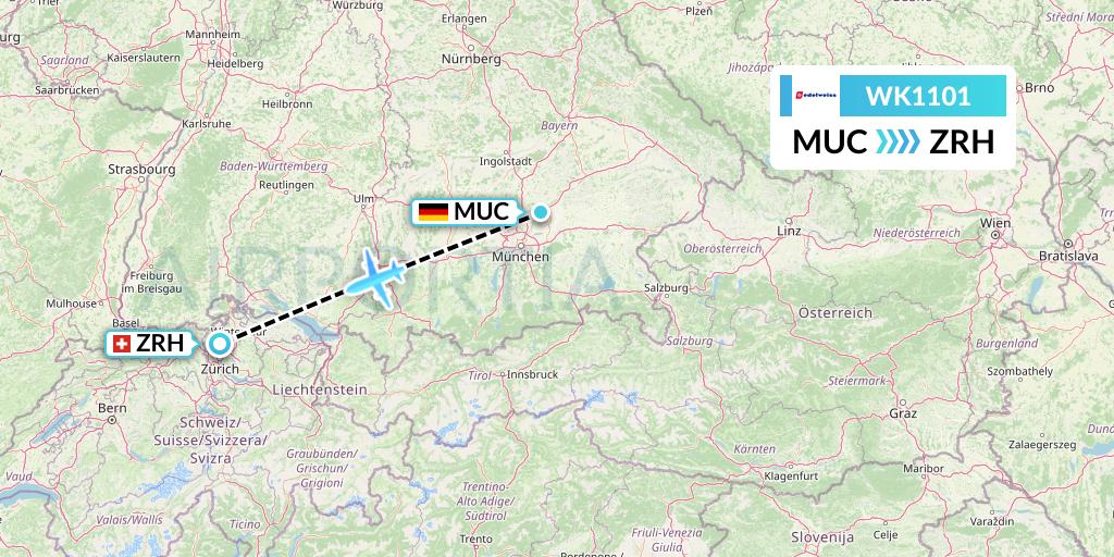 WK1101 Edelweiss Air Flight Map: Munich to Zurich