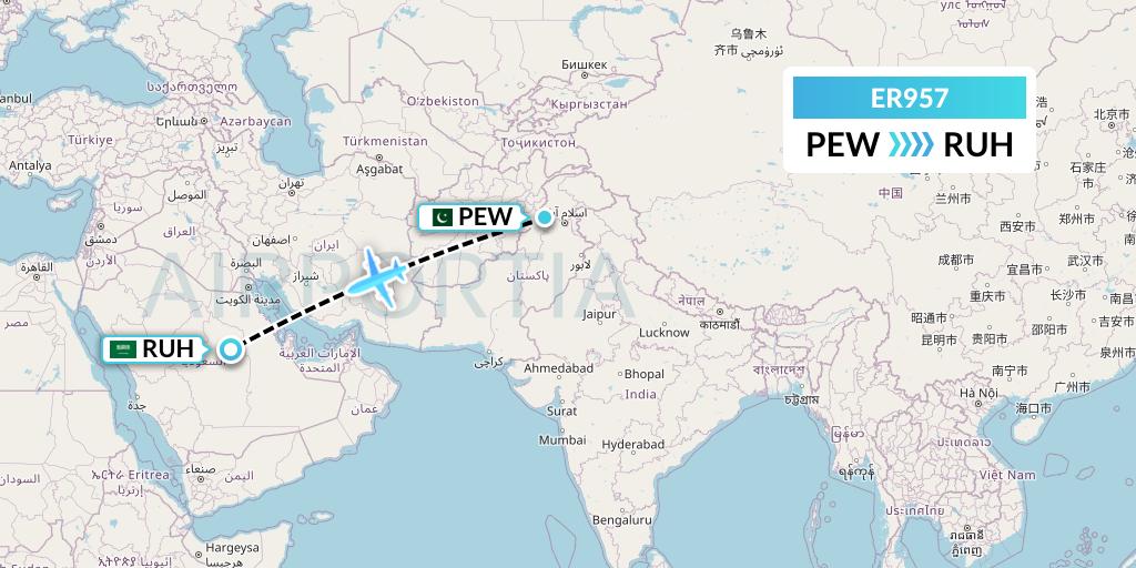 ER957 Serene Air Flight Map: Peshawar to Riyadh