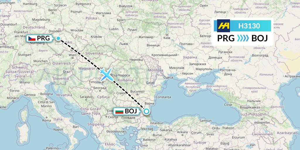 H3130 Harbour Air Flight Map: Prague to Burgas