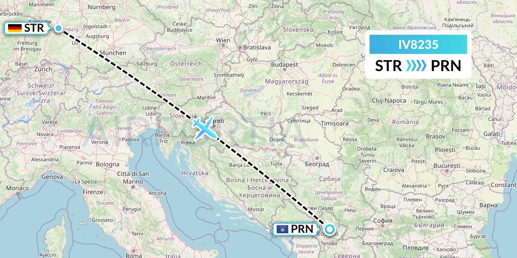 IV8235 VVB Aviation Malta Flight Map: Stuttgart to Pristina